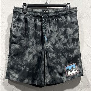 ☀️🏝️ Y2K BILLABONG Black/Gray Tie-Dye Boardshorts Swim Trunks Men Sz Medium -EU